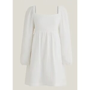 J.Crew Re-Imagined White Cotton Gauze Puff Sleeve Mini Dress Large L Square Neck